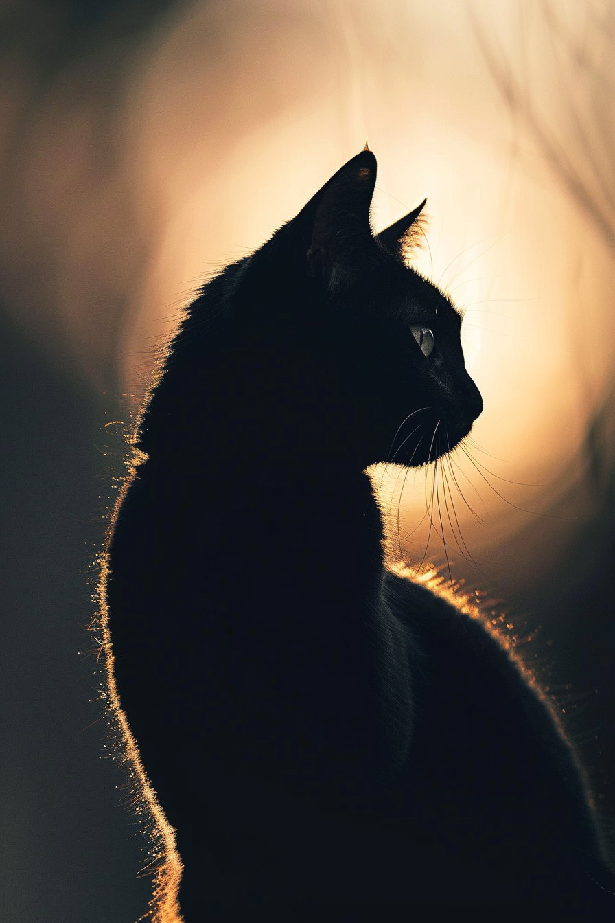 Minimalist black cat silhouette on soft gradient background