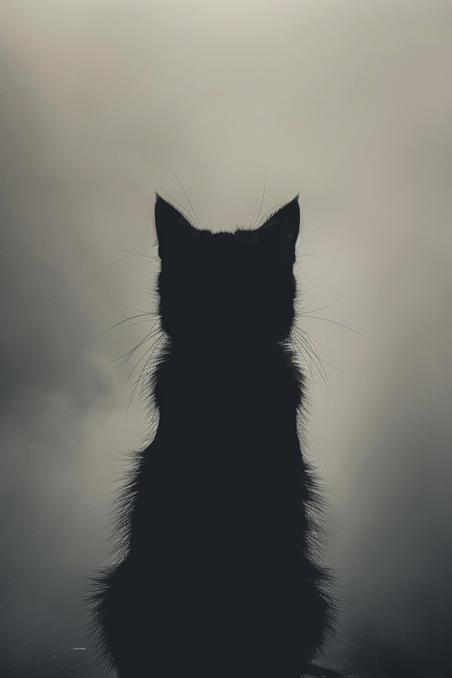 Minimalist black cat silhouette against soft gradient background