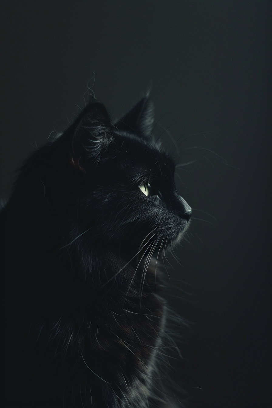 Black cat in dark room with soft light ambiance