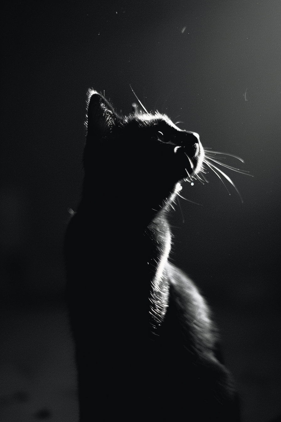 Black cat in dark room with single light source