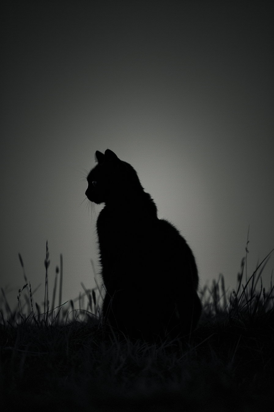 Black cat under moonlight in a dark mystical sky