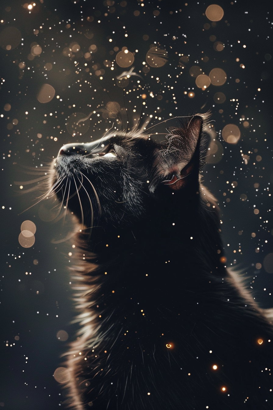 Black cat with stars in dark magical aesthetic