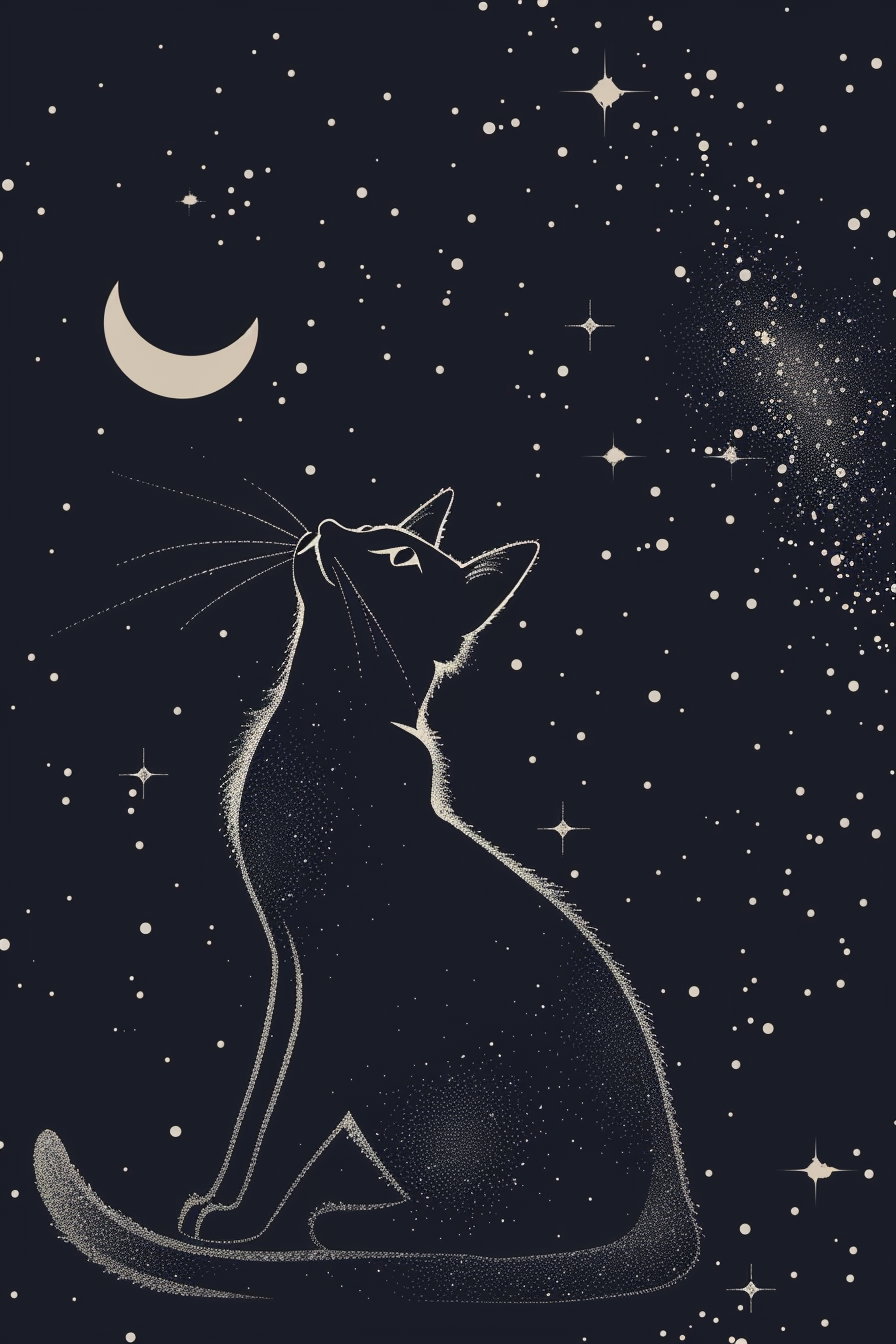 Silhouette of a black cat against a starry sky