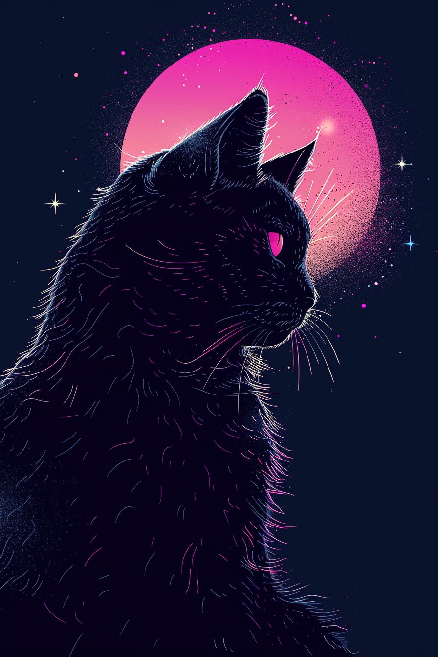Black cat with glowing abstract circle in mystical design