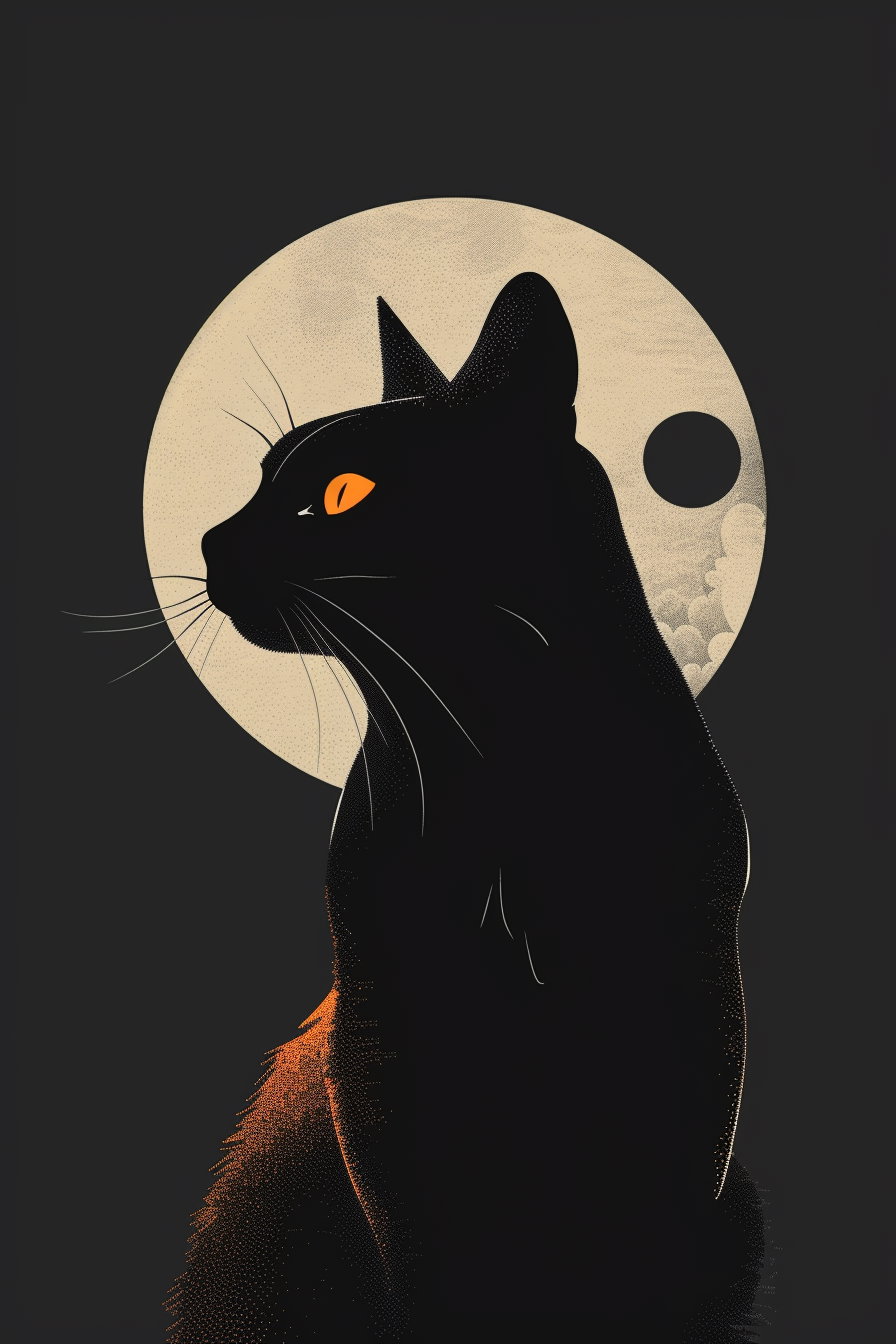 Black cat silhouette with glowing abstract circle background