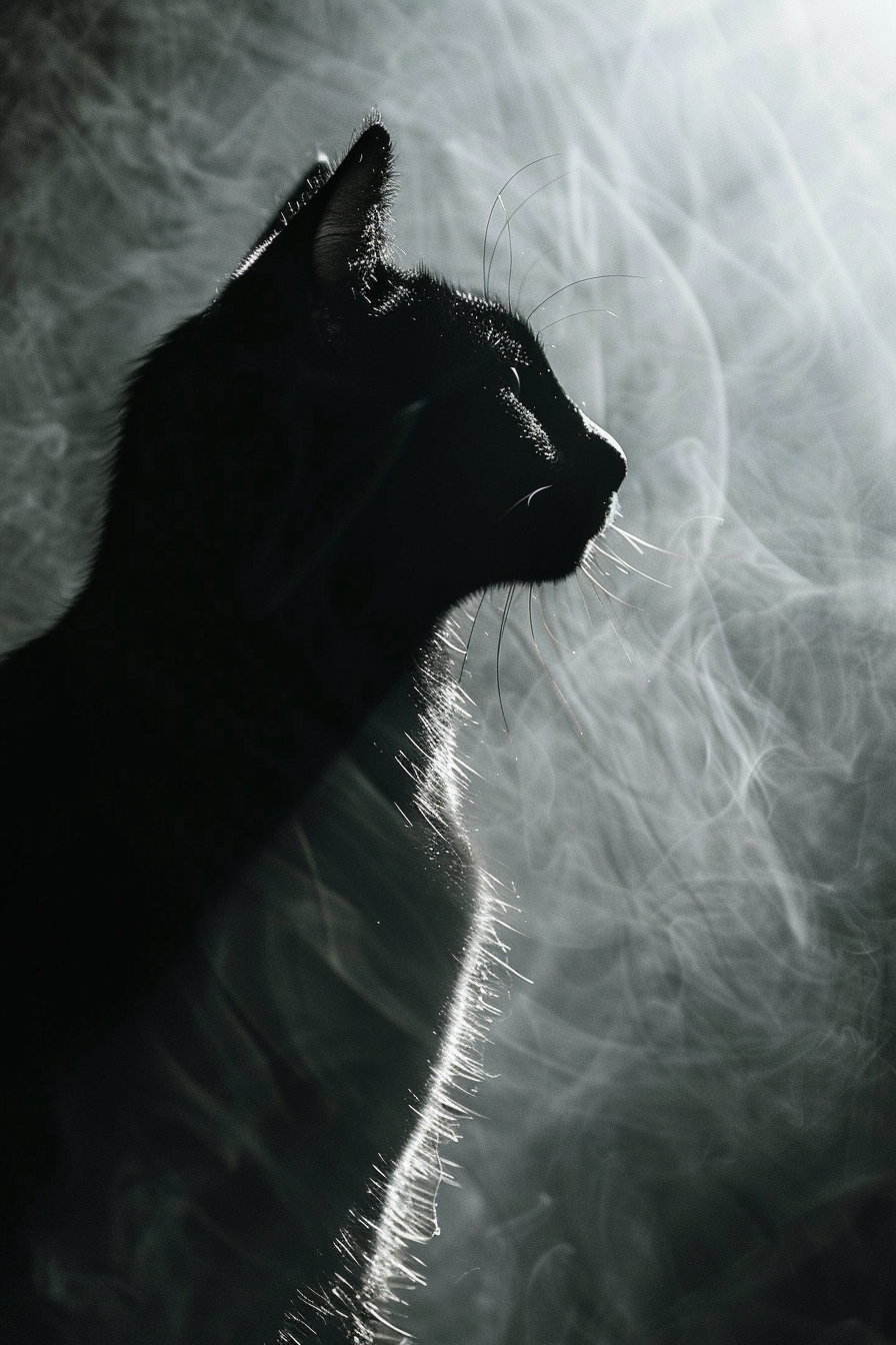 Black cat silhouette surrounded by glowing abstract light aura