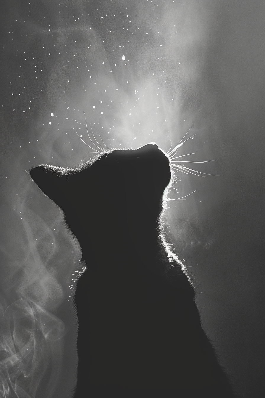 Black cat silhouette surrounded by abstract light aura