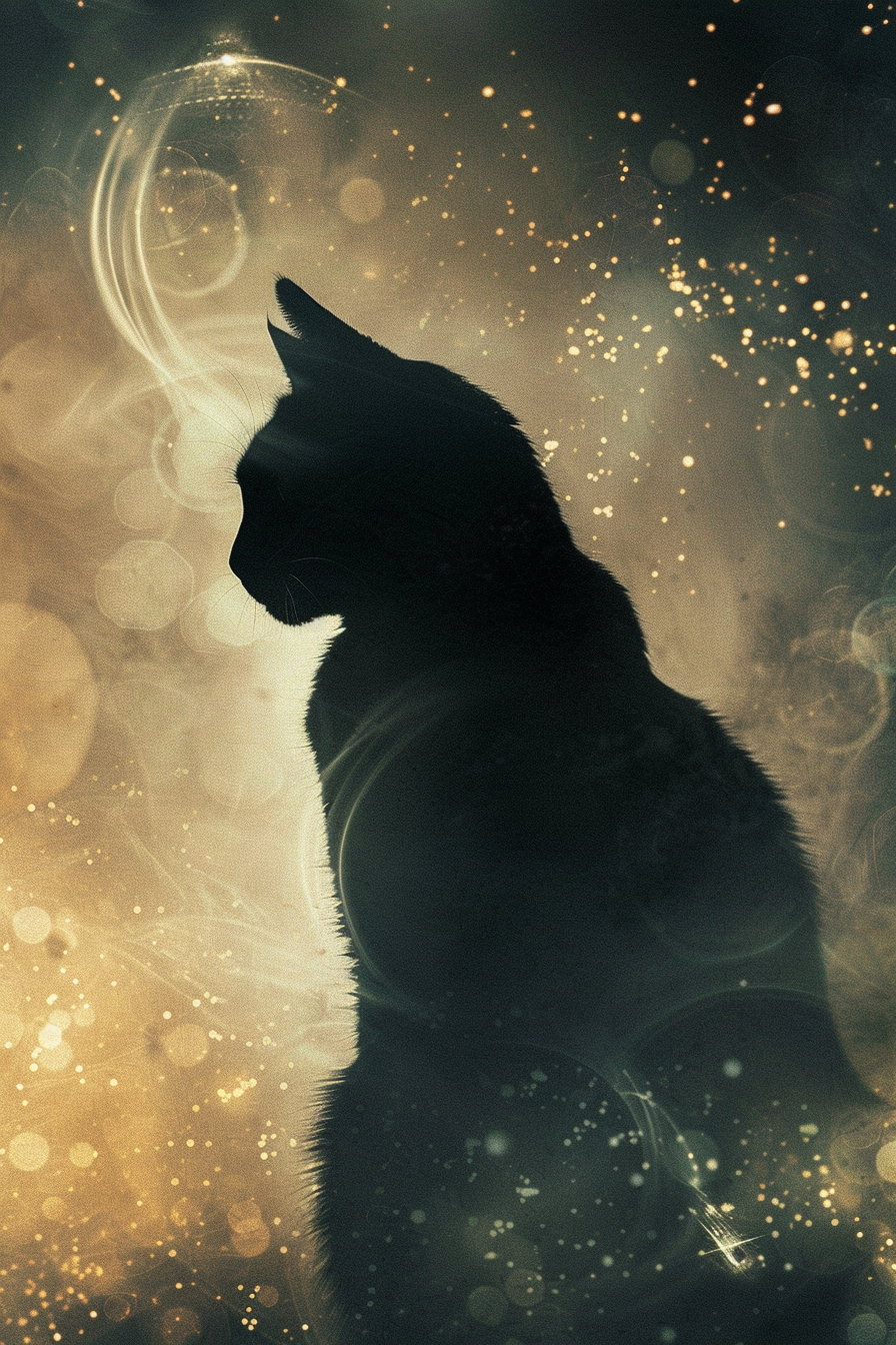 Black cat silhouette surrounded by abstract light aura