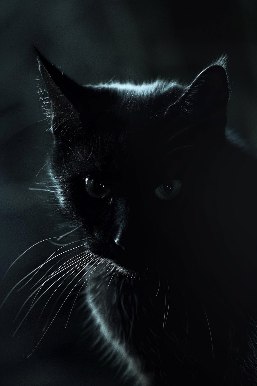 Black cat in shadow with glowing elements and dark aesthetic