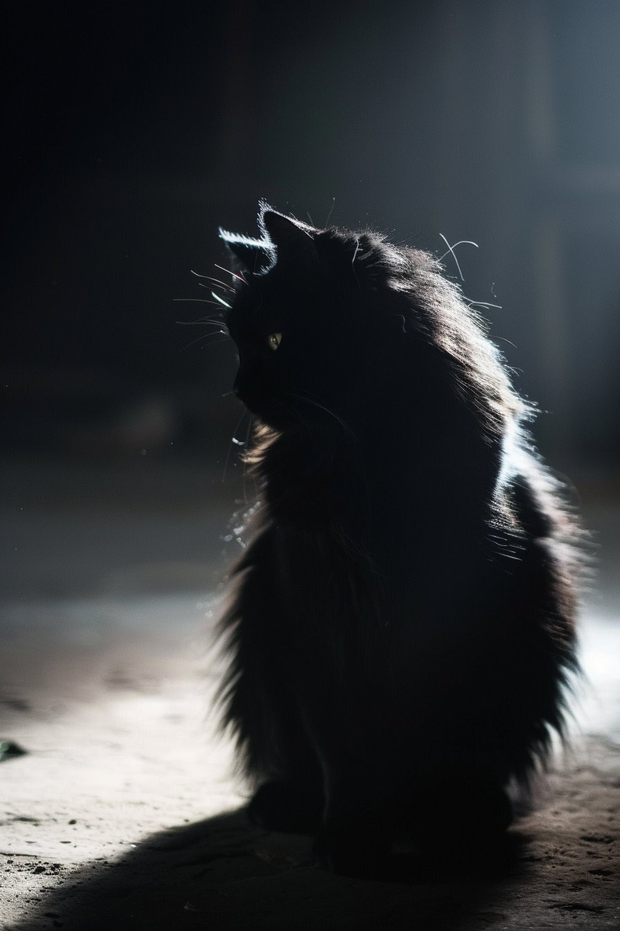 Black cat in shadow with glowing accents in dark aesthetic