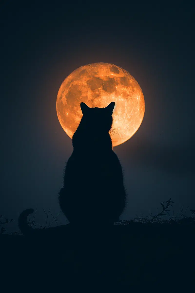 Mystical Black Cat Moon Wall Art Printable Decor