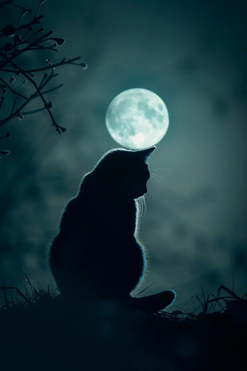 Mystical Black Cat Moon Wall Art for Minimalist Decor