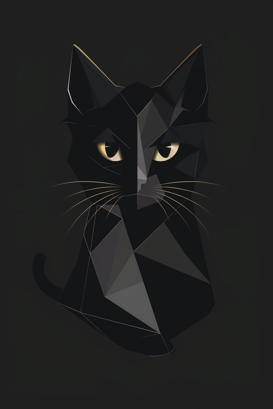 Abstract black cat formed from minimalist shapes in dark colors