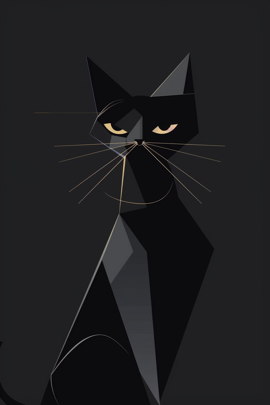 Abstract black cat design with minimalist shapes and dark colors