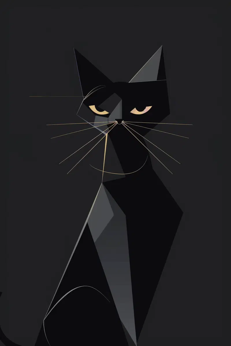 Abstract Black Cat Wall Art for Minimalist Decor