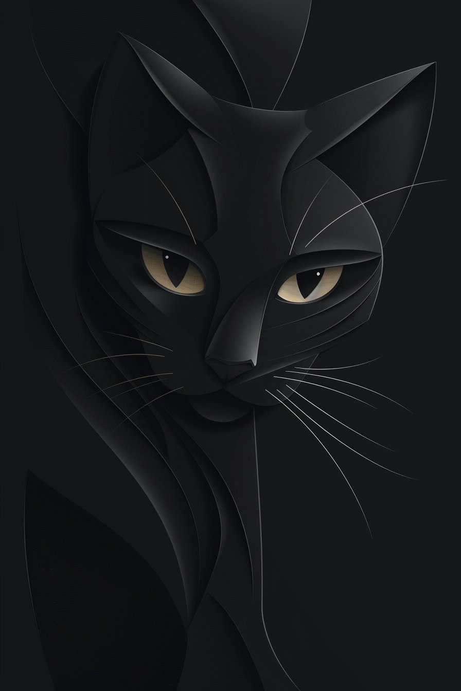 Abstract black cat formed from geometric shapes in dark colors