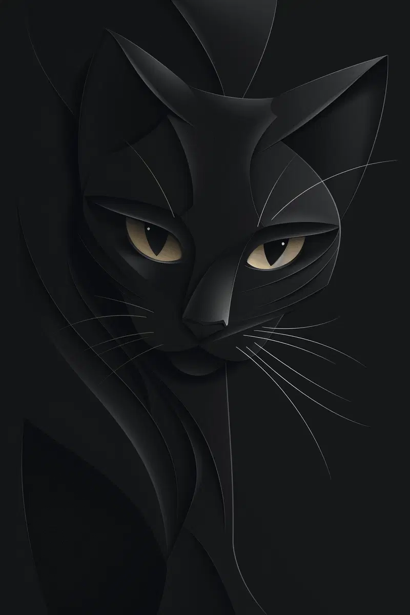 Abstract Black Cat Wall Art for Minimalist Decor