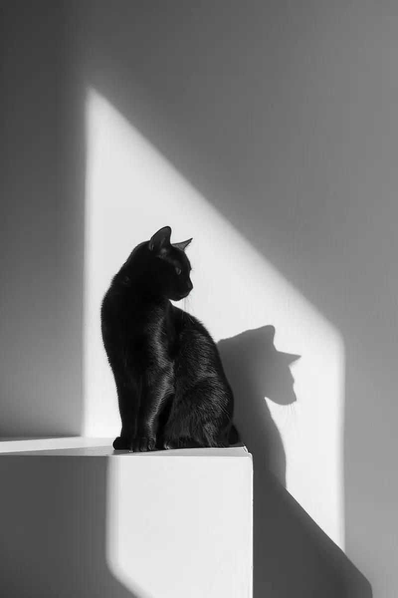 Minimalist Black Cat Geometric Wall Art Printable Decor