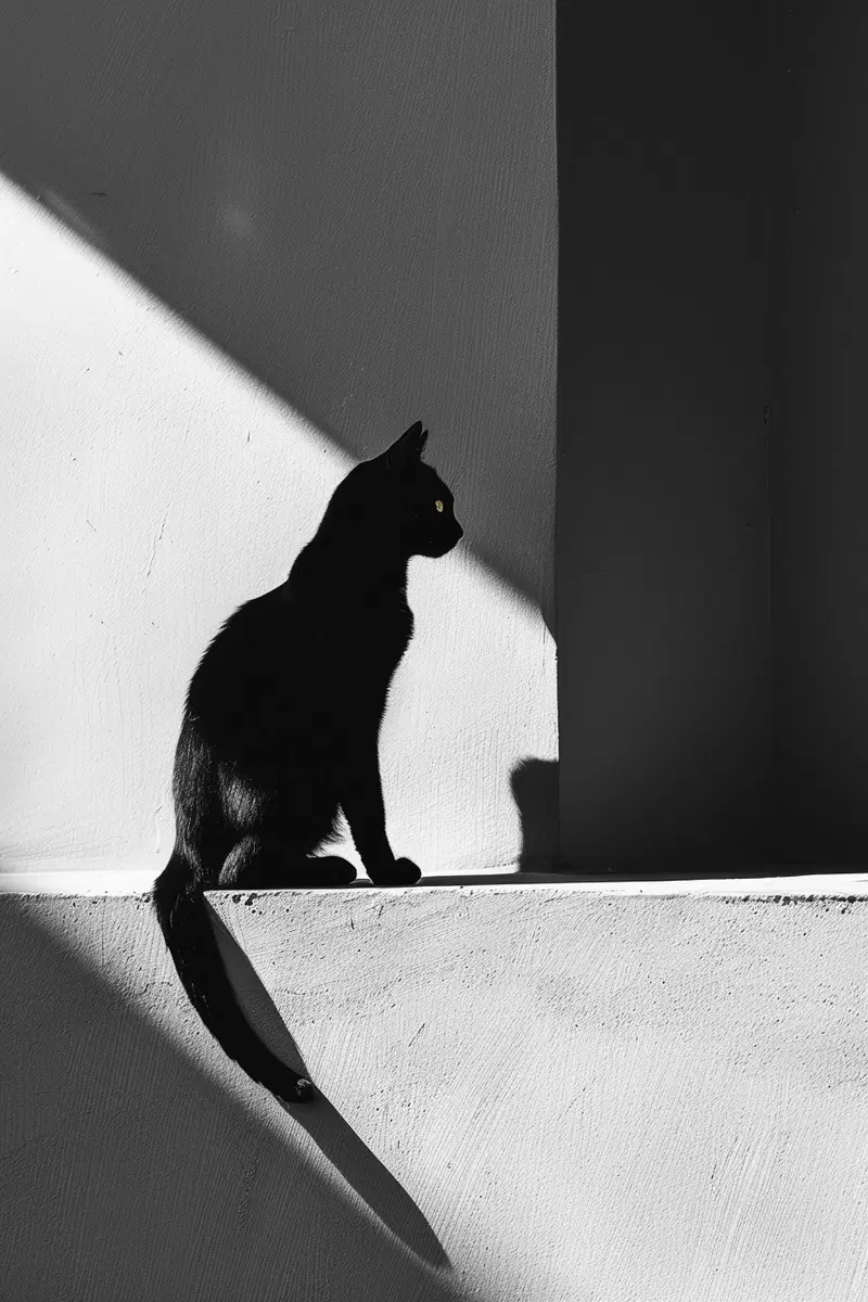 Minimalist Black Cat Wall Art with Geometric Shapes