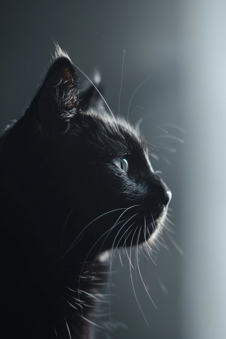 Minimalist black cat portrait with soft gradient lighting
