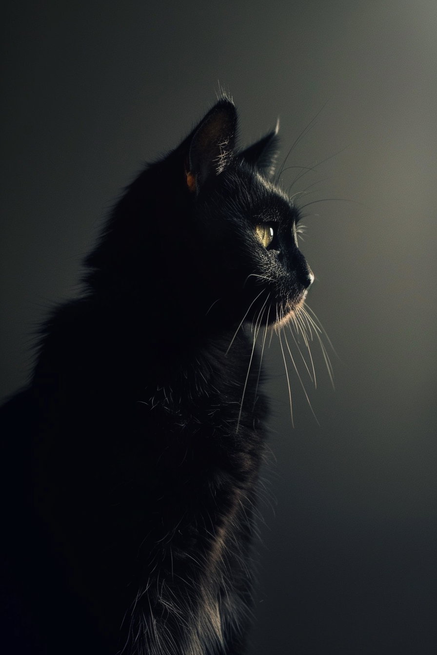 Minimalist black cat portrait with soft gradient lighting