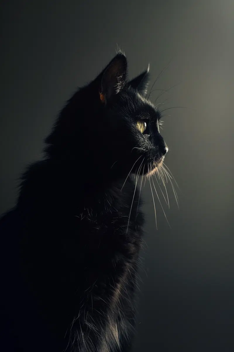 Minimalist Black Cat Portrait Wall Art with Soft Gradient Lighting
