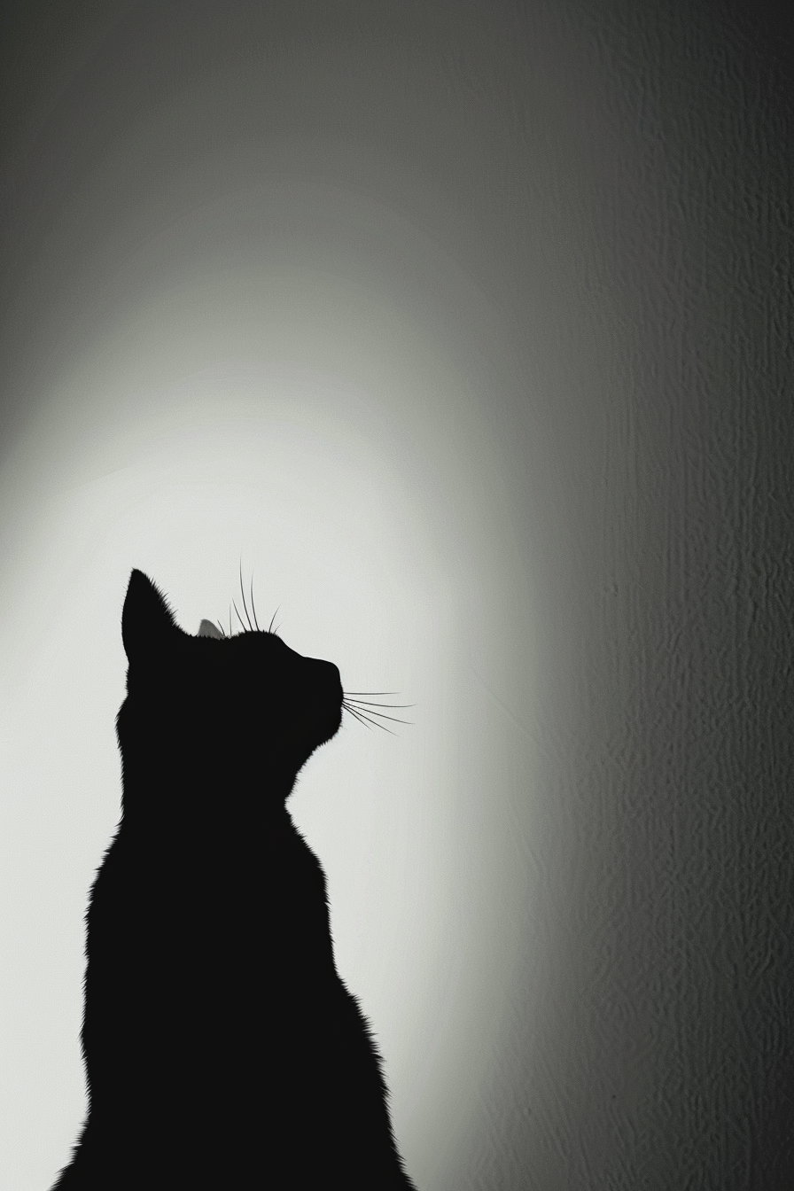 Black cat silhouette against smooth gradient background minimalist design