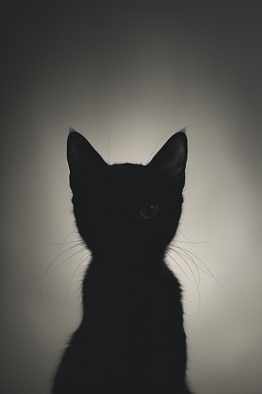 Silhouette of a black cat on smooth gradient background