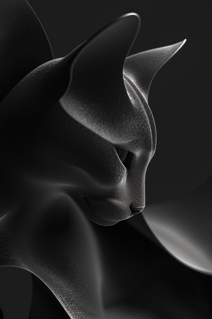 Abstract black cat silhouette with flowing shapes and dark aesthetic