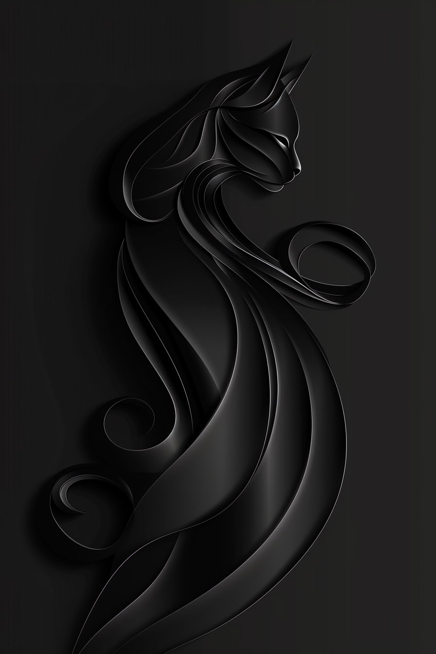 Abstract black cat silhouette with flowing shapes and dark aesthetic