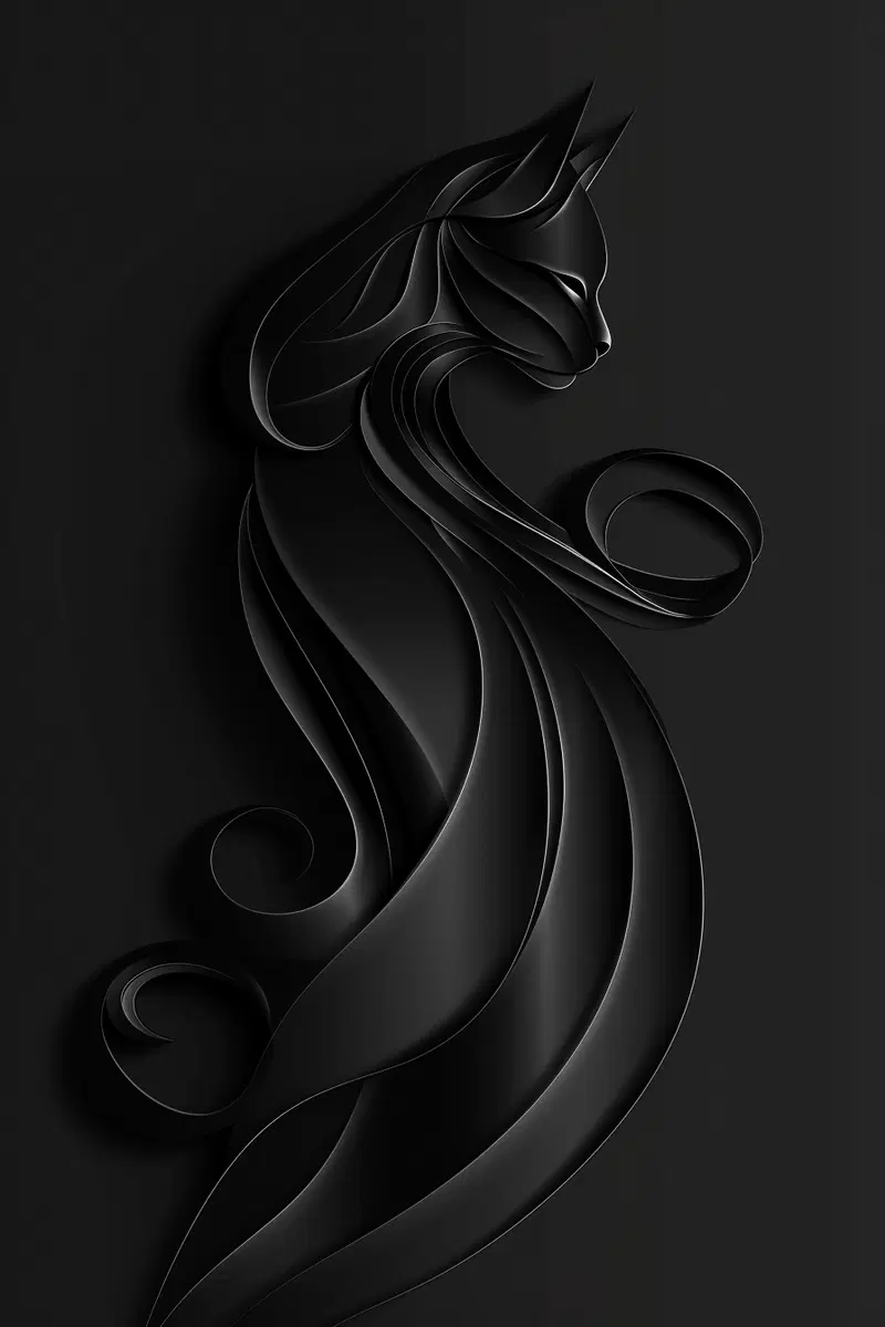 Abstract Black Cat Minimalist Wall Art for Dark Aesthetic Decor