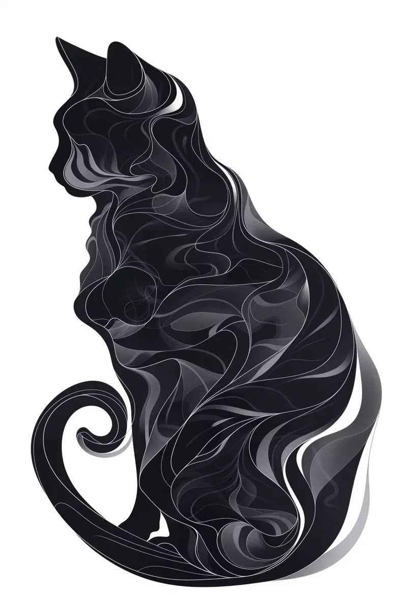 Abstract Black Cat Minimalist Wall Art for Dark Aesthetic Decor