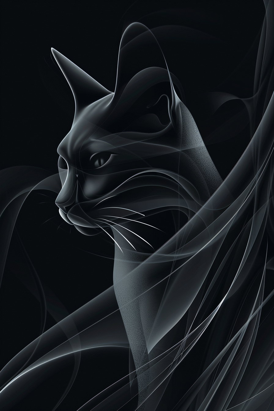 Abstract black cat silhouette with flowing shapes and dark aesthetic