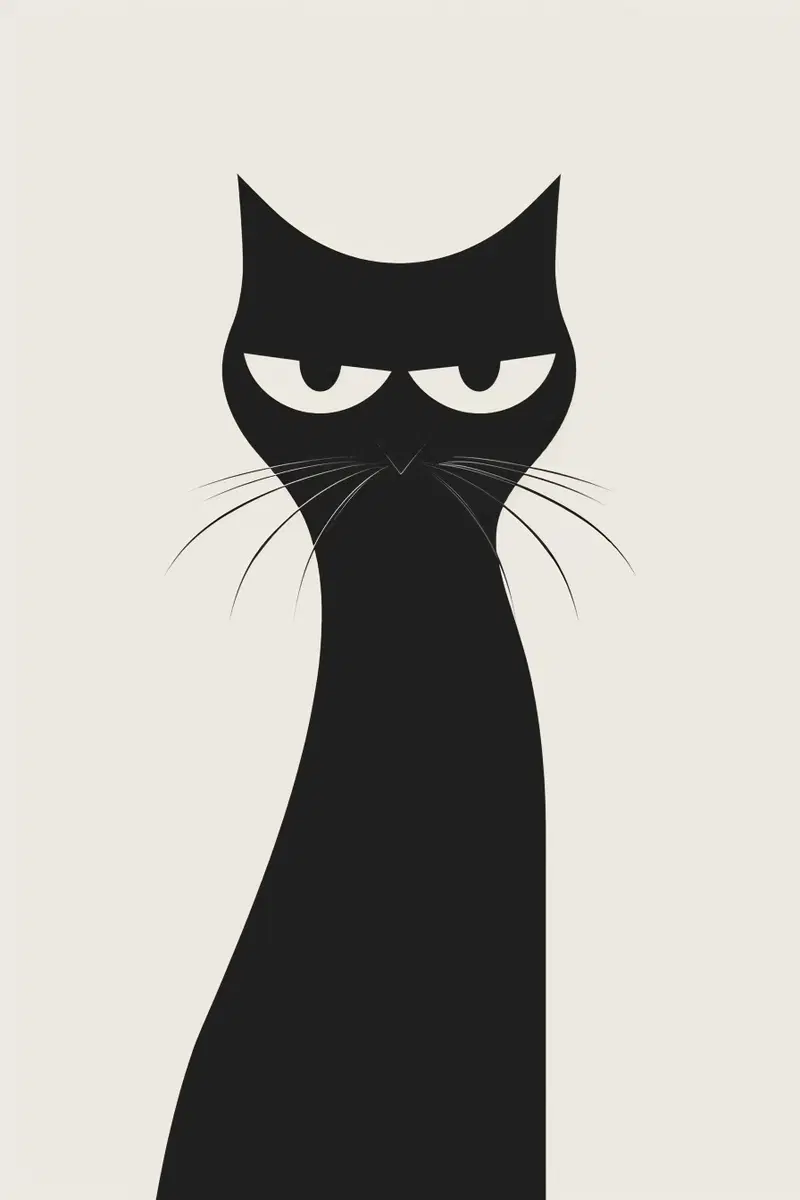 Modern Minimalist Black Cat Silhouette Wall Art Decor