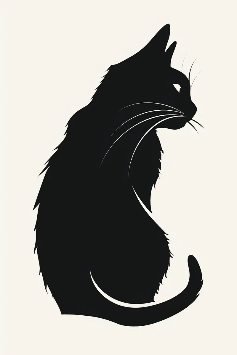 Modern Black Cat Silhouette Wall Art for Minimalist Decor