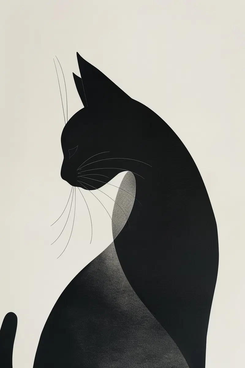Black Cat Abstract Wall Art for Dark Aesthetic Decor