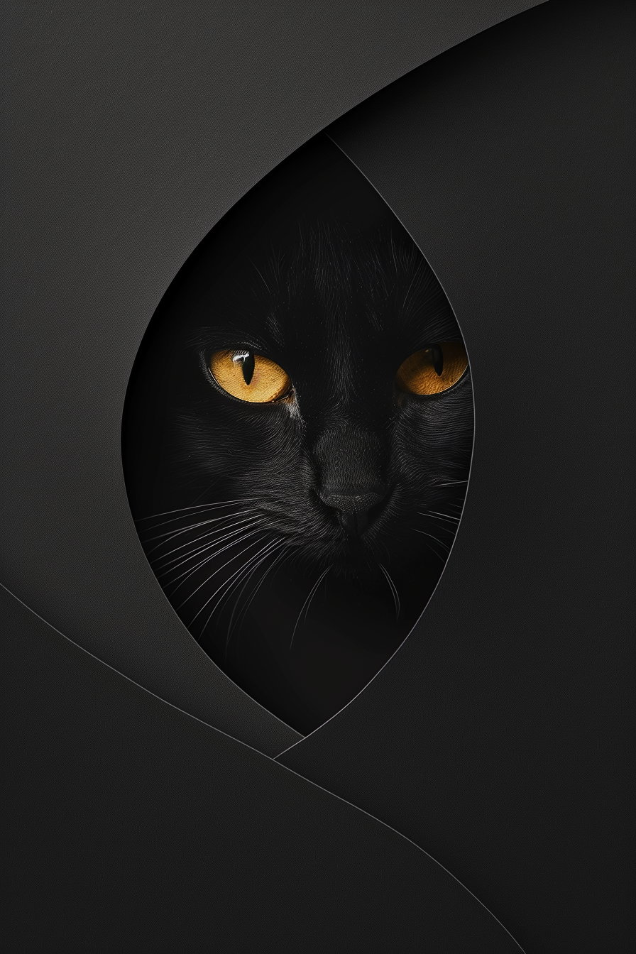 Abstract black cat art with smooth curves and dark tones