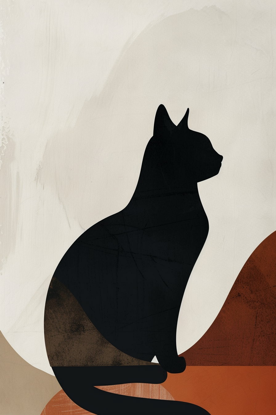 Abstract black cat art with smooth curves and minimal shapes