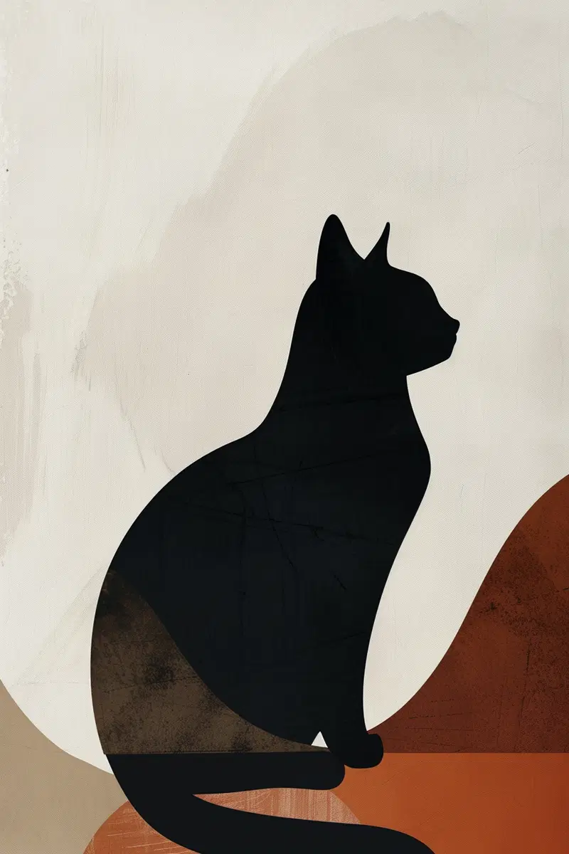 Black Cat Abstract Wall Art for Dark Aesthetic Decor