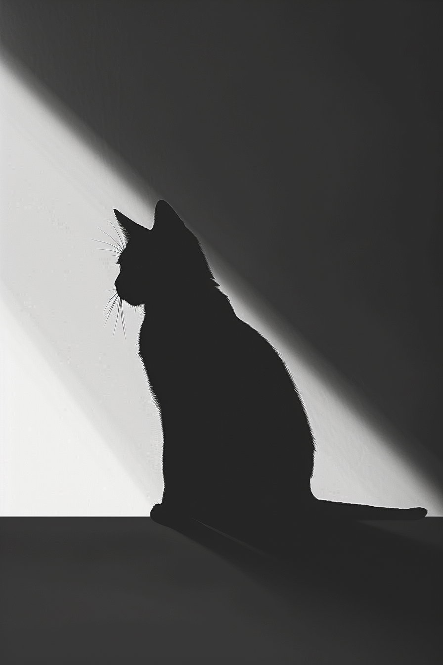 Black cat silhouette with soft shadows in minimalist design