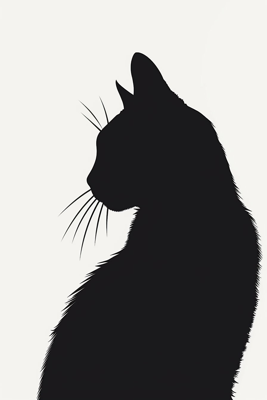 Black cat silhouette with soft shadows in minimalist design