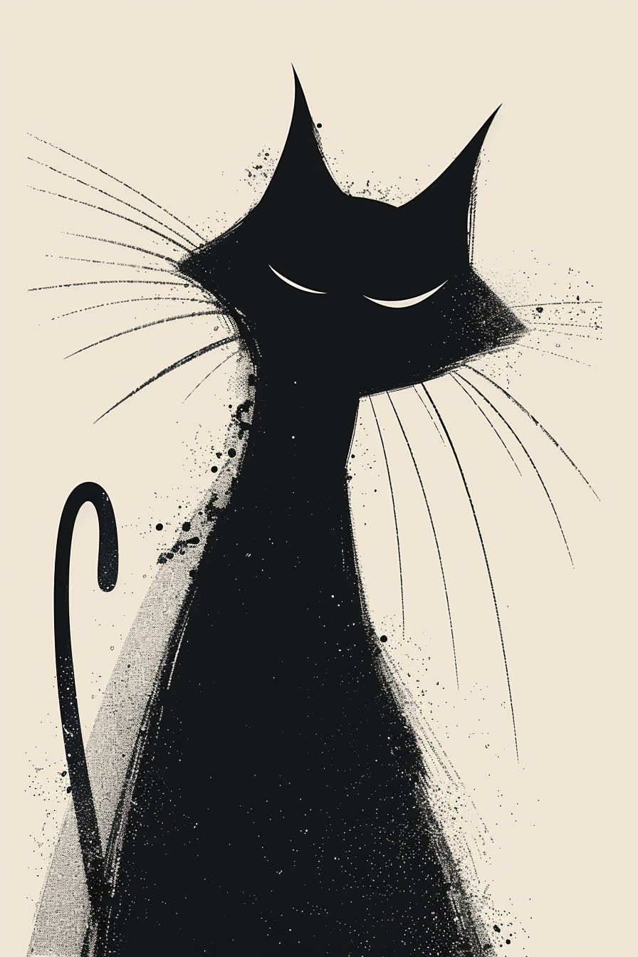 Black cat silhouette with soft shadows in minimalist design