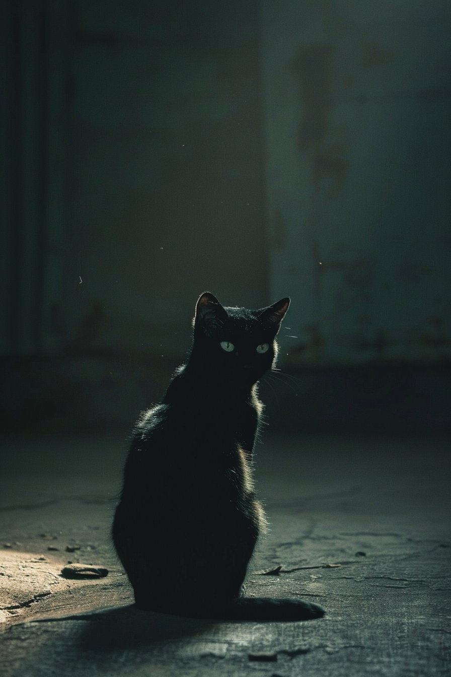 Black cat alone in dark space with minimal composition