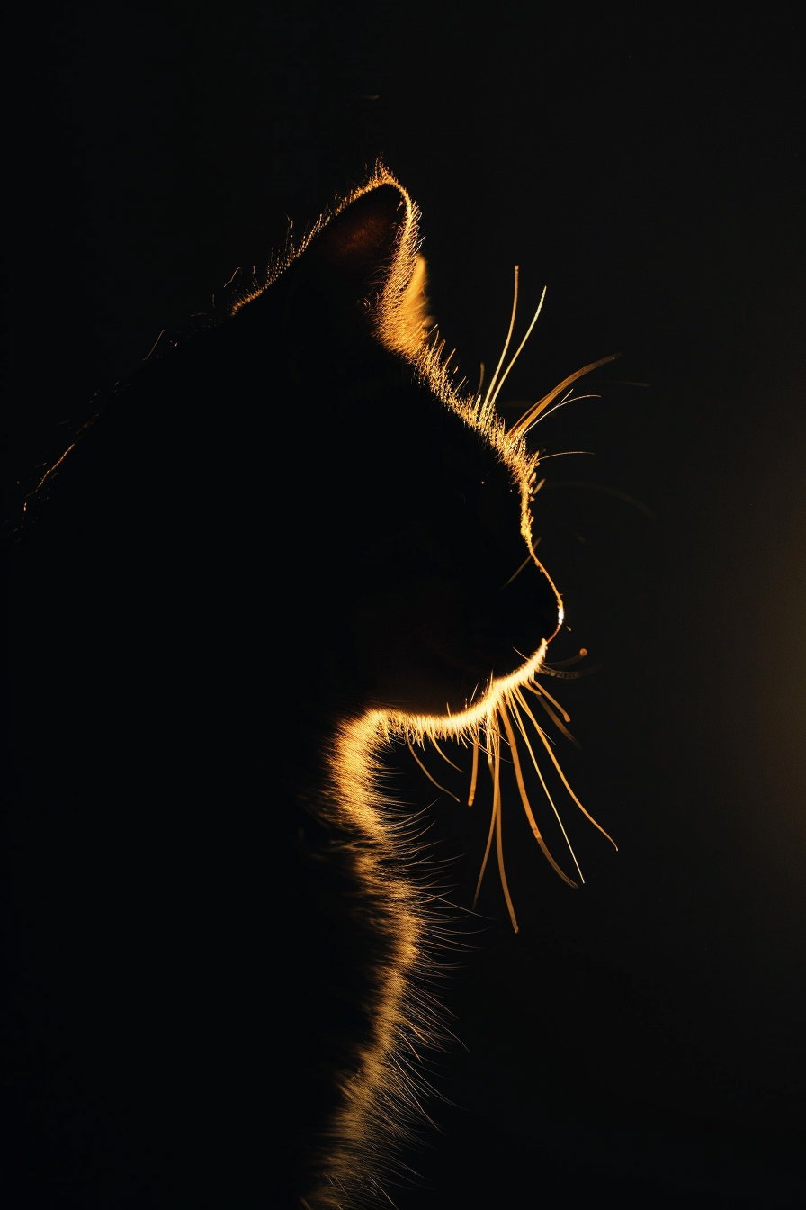 Black cat with glowing outline in dark minimal setting