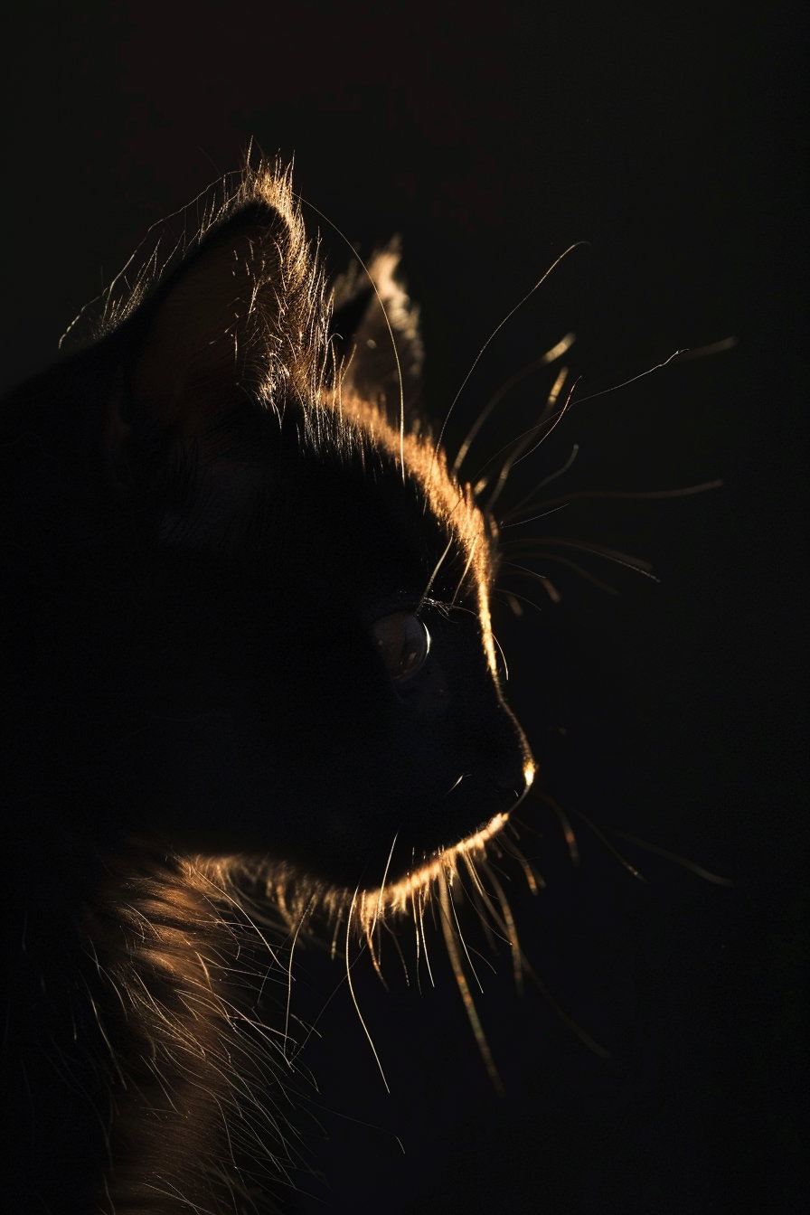 Black cat with glowing outline in dark minimal scene