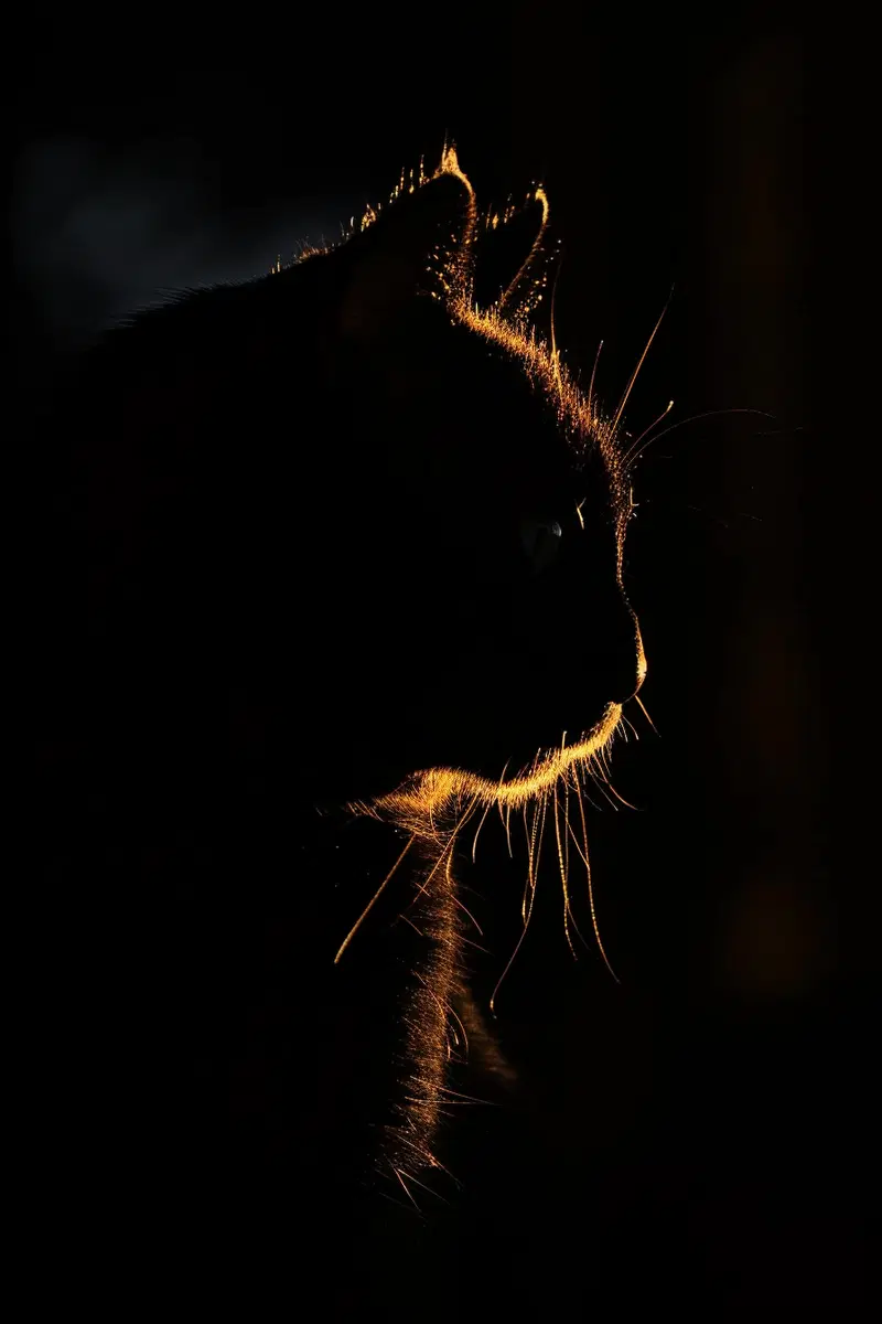 Minimalist Black Cat Wall Art with Glowing Outline Decor