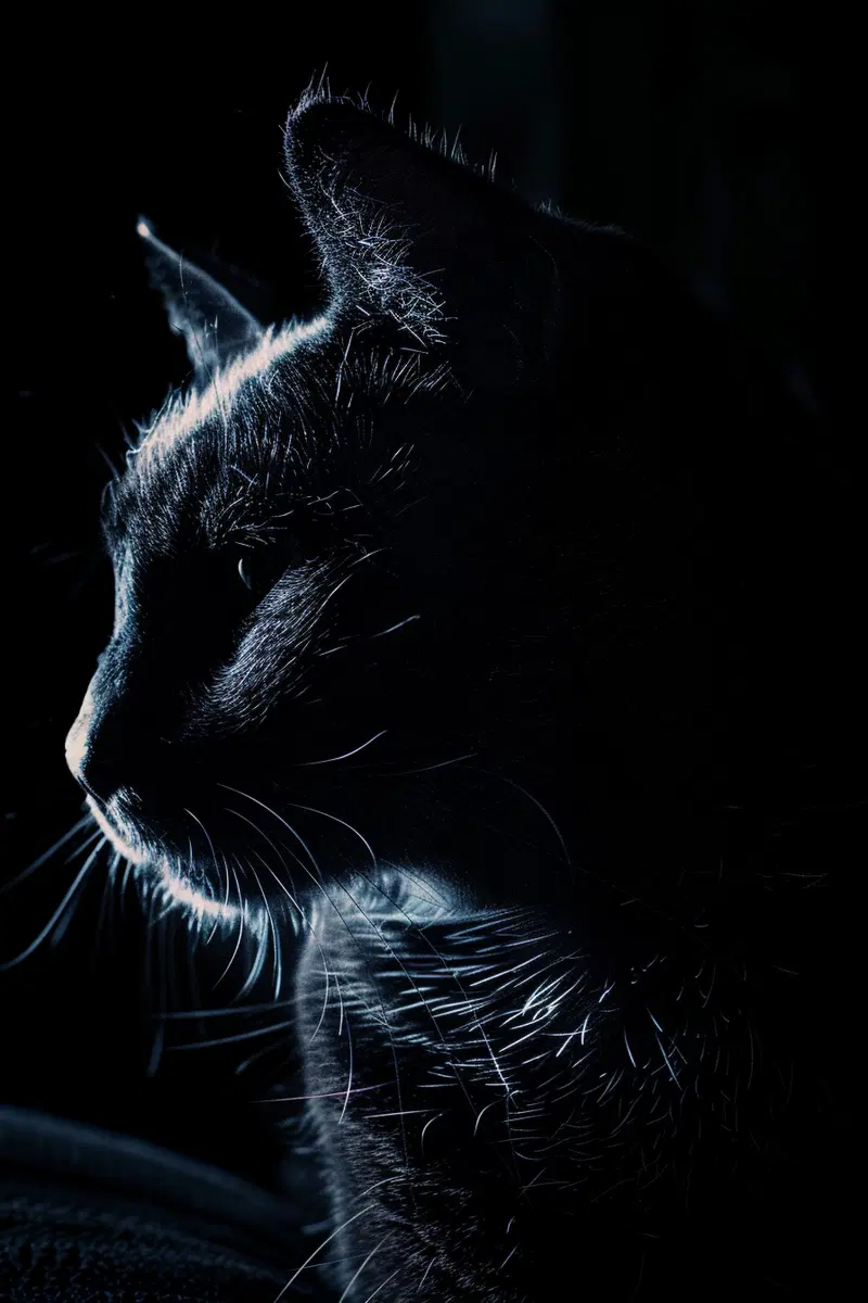 Minimalist Black Cat Wall Art with Glowing Outline