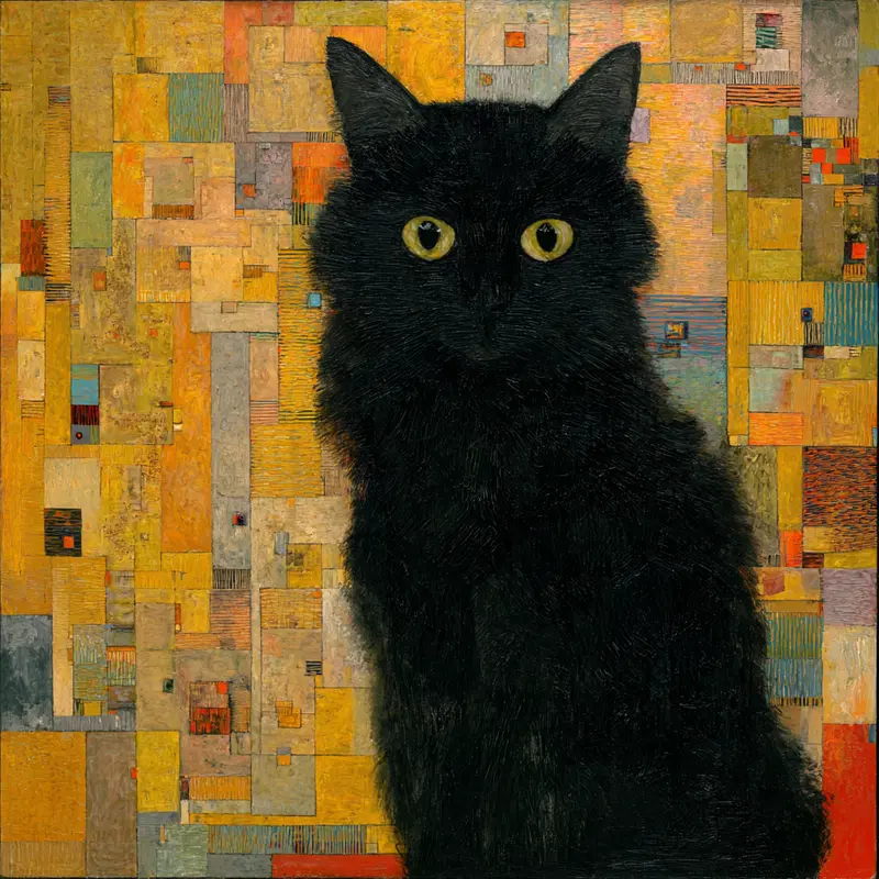 Gustav Klimt Style Black Cat Art for Elegant Home Decor