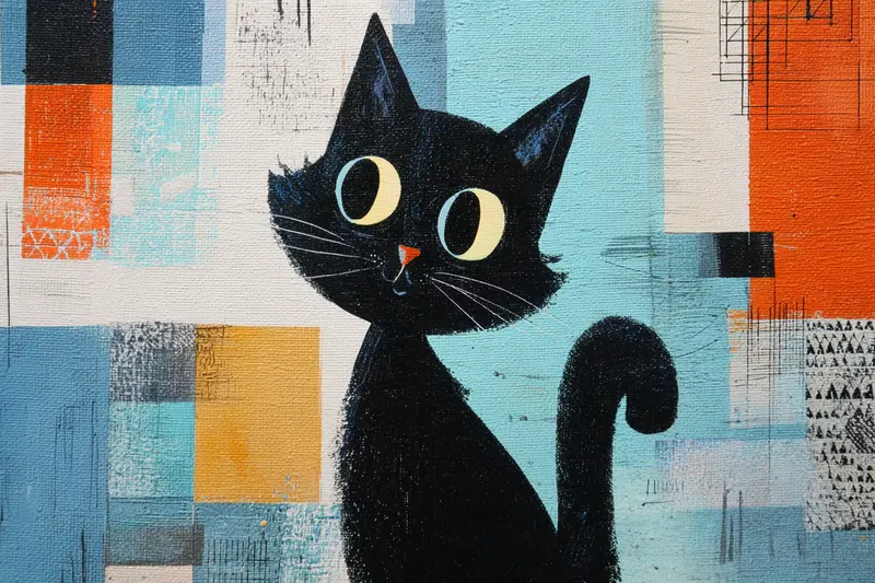 Mid Century Aqua Pop Art of a Cheeky Black Cat Decor Ideas