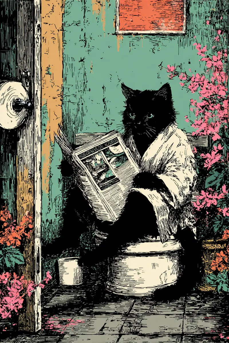 Charming Cat Bathroom Decor Ideas with Japanese Art Style